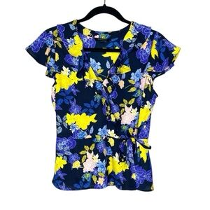 Banana Republic Garden Floral Tie Waist Top Navy Multicolor – Small